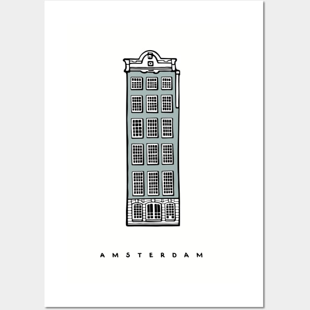 Classic House in Amsterdam, Netherlands. Realistic drawing. Wall Art by ArchiTania